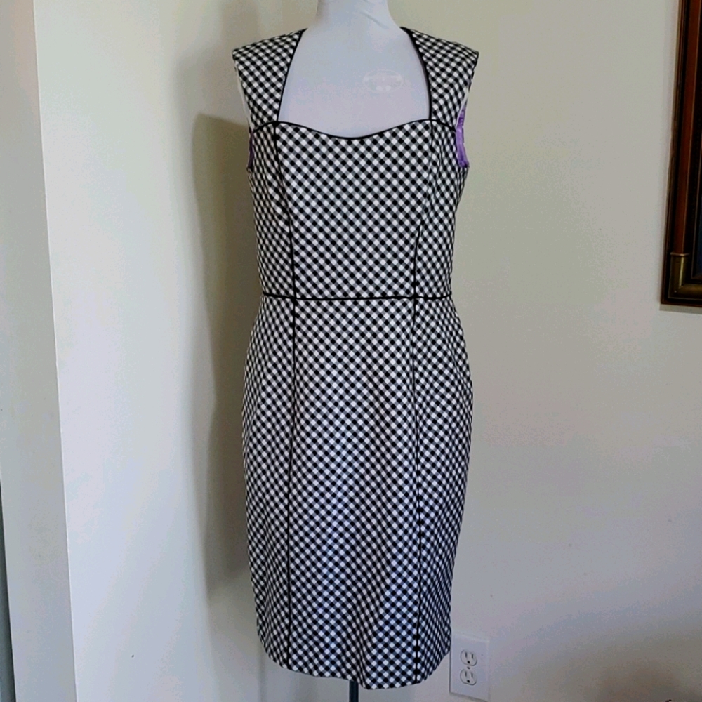 White House Black Market Black and White Gingham Midi Dress
